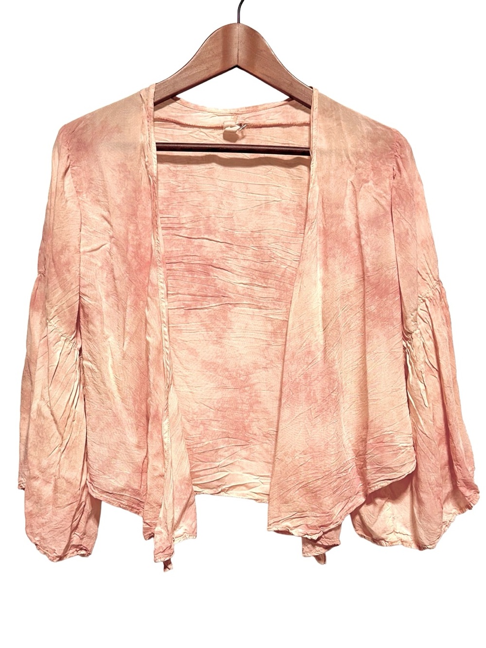 Elan Pink Tie Dye Satin Kimono Cardigan Bell Sleeve Boho Festival